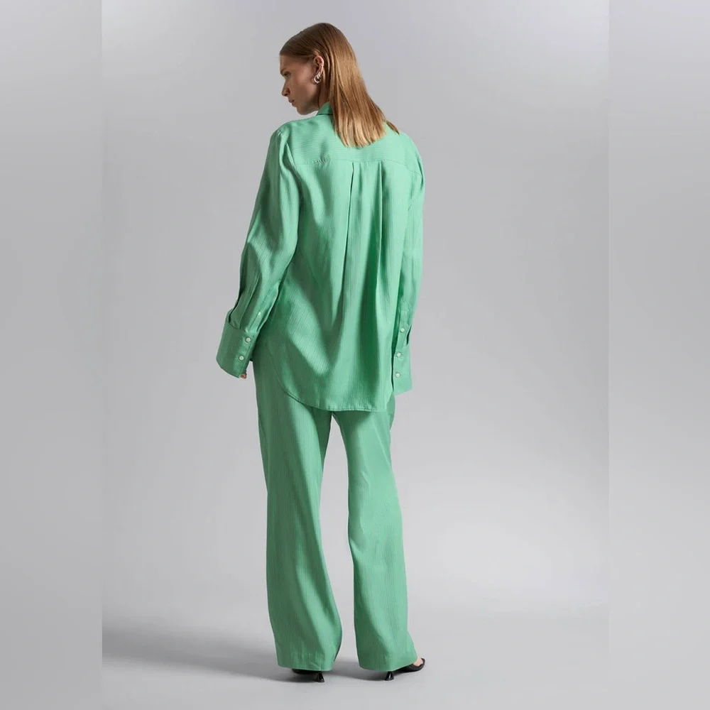 & OTHER STORIES Regular-Fit Long Sleeve Button Down Shirt Green Striped Size S